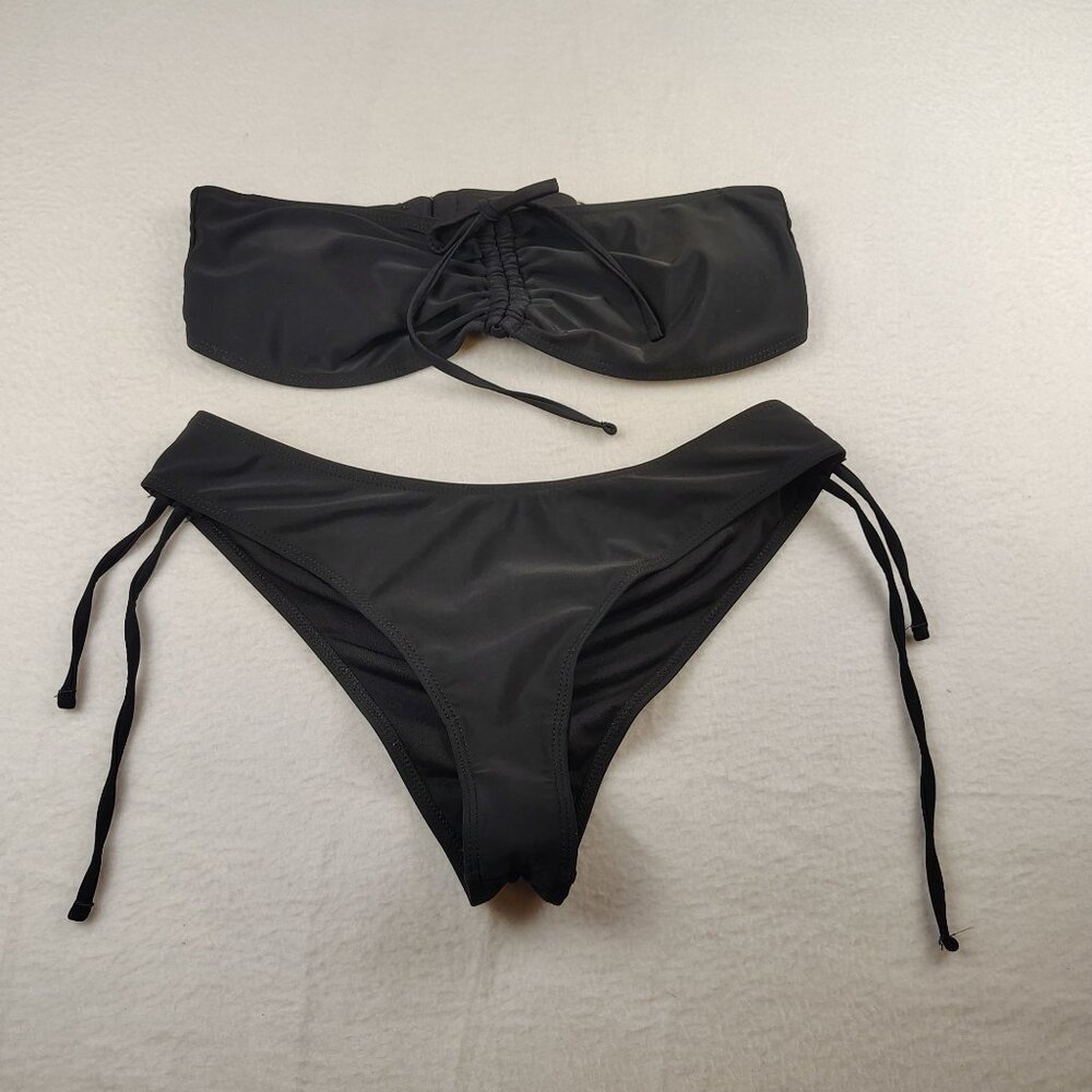 Black Strapless Cinched Bikini Sz Large